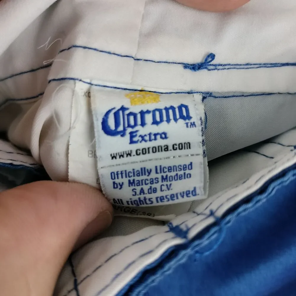 VTG Corona Board Shorts Mens Size 38 2XL Blue White Colorblock Beer Swim Suit